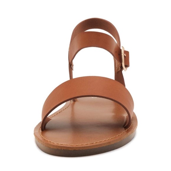 Cognac Open Toes One Band Ankle Strap Flat Sandals - Picture 6 of 7